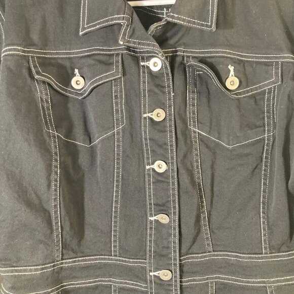 Womens Vintage Fusha Black Denim Jacket‎ White Details L Cotton - Picture 4 of 8